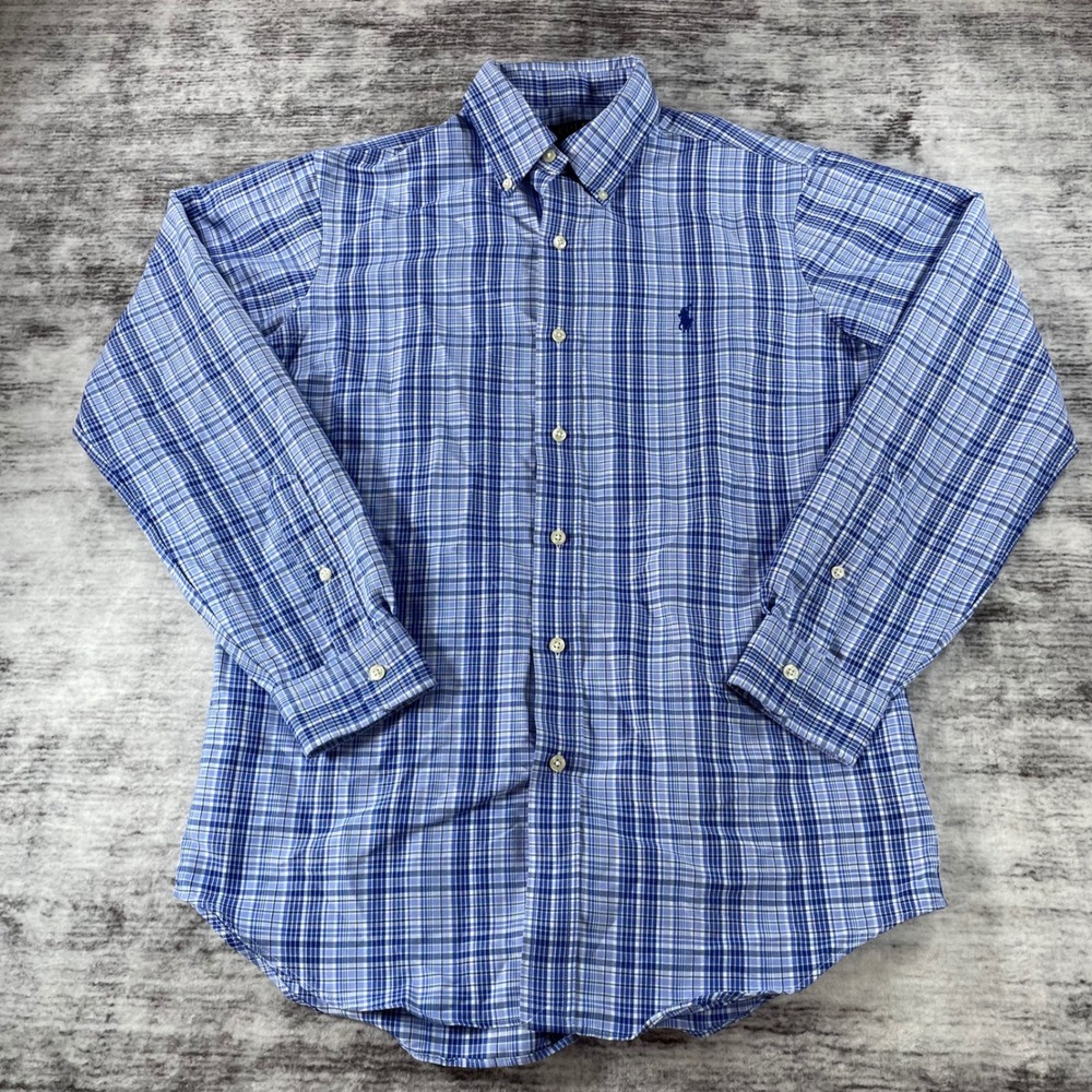 Polo Ralph Lauren Mens Small Blue Plaid Classic Fit Performance Button Down
